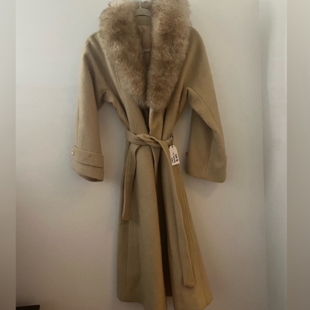 Vintage wool fur collar coat